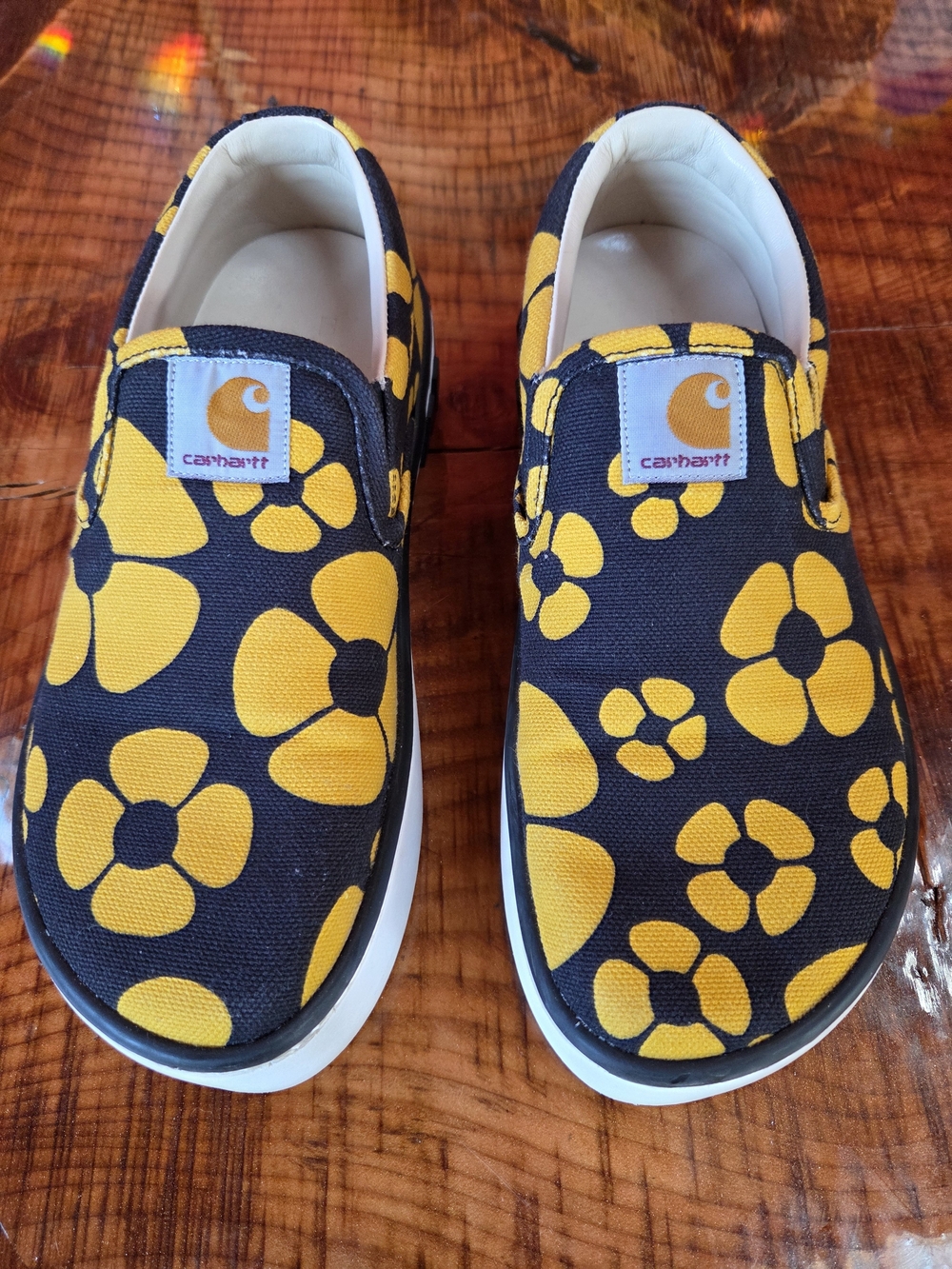 Marni X Carthartt Black Canvas Slip-On Sneakers with Yellow Floral Print